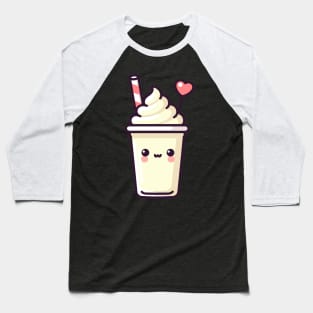 Kawaii Vanilla Milkshake Ice Cream with a Heart | Cute Kawaii Design for Ice Cream Lovers Baseball T-Shirt